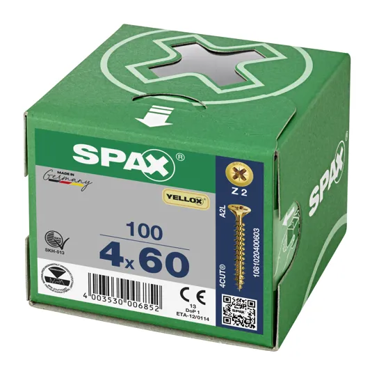Spax Yellox Screw Full Thread 4.0 x 60mm Box of 100