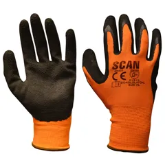 Scan Orange Foam Latex Coated Gloves, Extra Large / Size 10