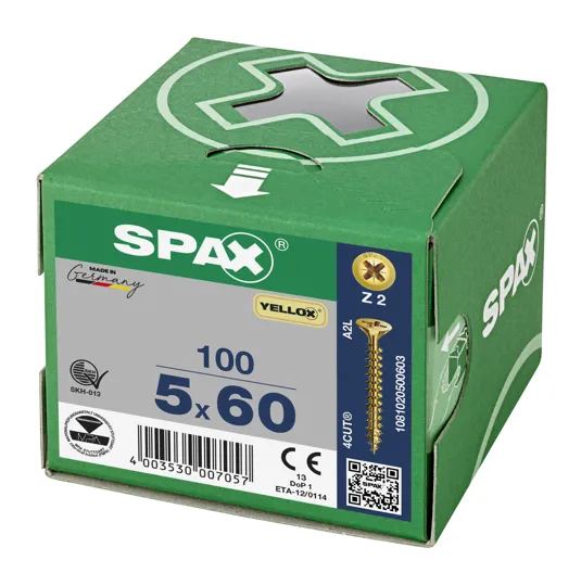 Spax Yellox Screw Full Thread 5.0 x 60mm Box of 100