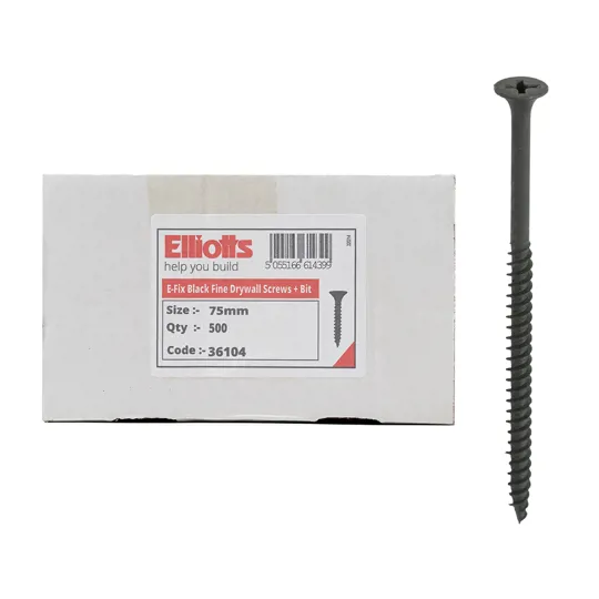 E-Fix Fine Drywall Black Screw 75mm Box500