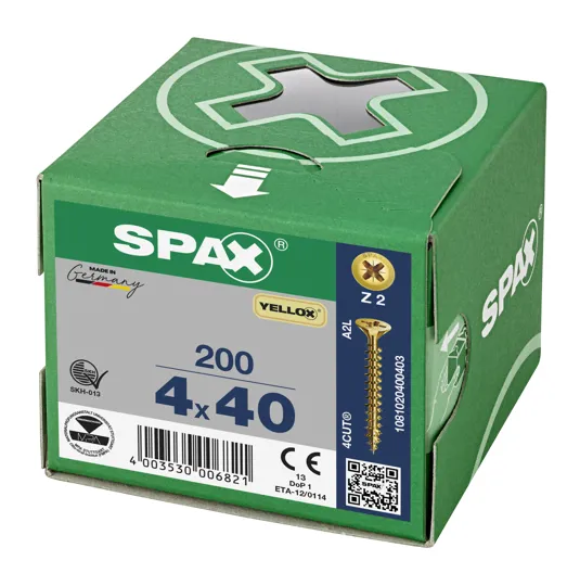 Spax Yellox Screw Full Thread 4.0 x 40mm Box of 200